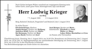 Traueranzeige Ludwig Krieger