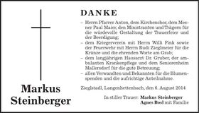 Traueranzeige Markus Steinberger