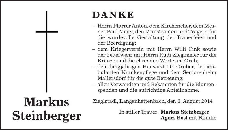 Traueranzeige Markus Steinberger