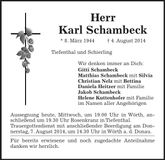 Traueranzeige Karl Schambeck