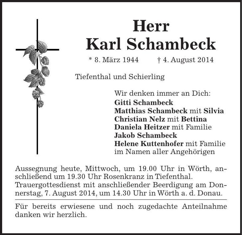 Traueranzeige Karl Schambeck