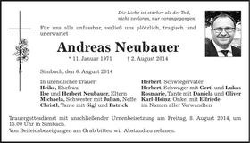 Traueranzeige Andreas Neubauer