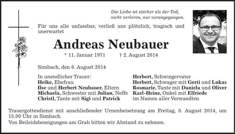 Traueranzeige Andreas Neubauer