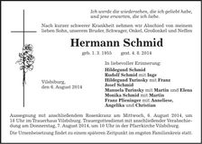 Traueranzeige Hermann Schmid