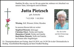 Traueranzeige Jutta Pietzsch