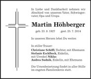 Traueranzeige Martin Höhberger