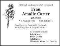 Traueranzeige Amalie Carter