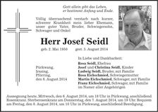 Traueranzeige Josef Seidl