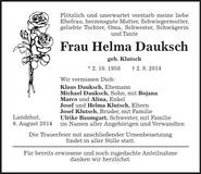 Traueranzeige Helma Dauksch