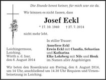 Traueranzeige Josef Eckl
