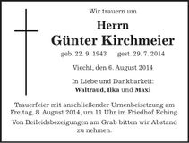 Traueranzeige Günter Kirchmeier