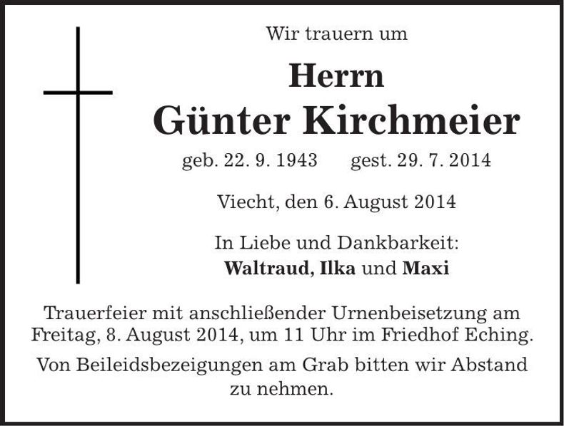Traueranzeige Günter Kirchmeier