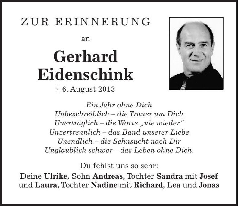 Traueranzeige Gerhard Eidenschink