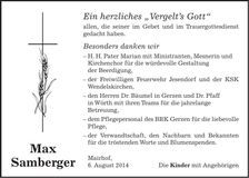 Traueranzeige Max Samberger