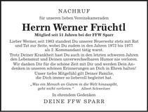 Traueranzeige Werner Früchtl