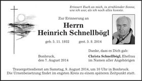 Traueranzeige Heinrich Schnellbögl