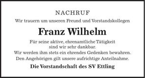 Traueranzeige Franz Wilhelm