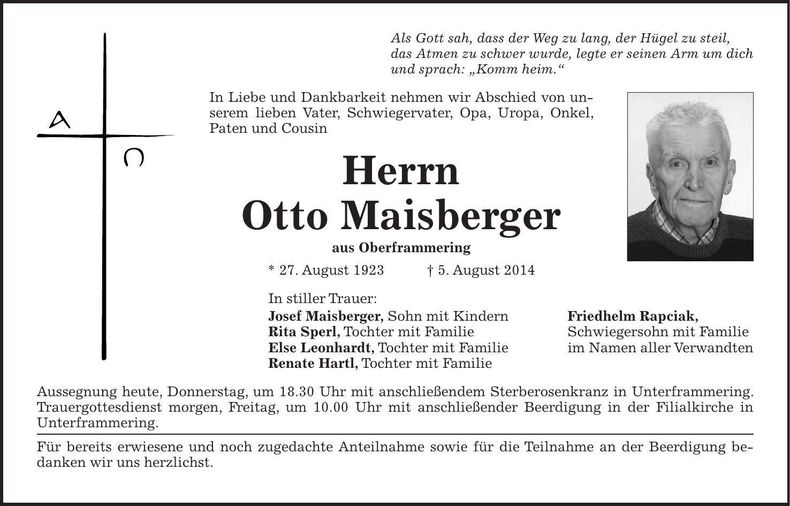 Traueranzeige Otto Maisberger