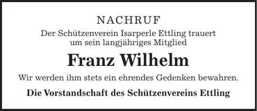 Traueranzeige Franz Wilhelm