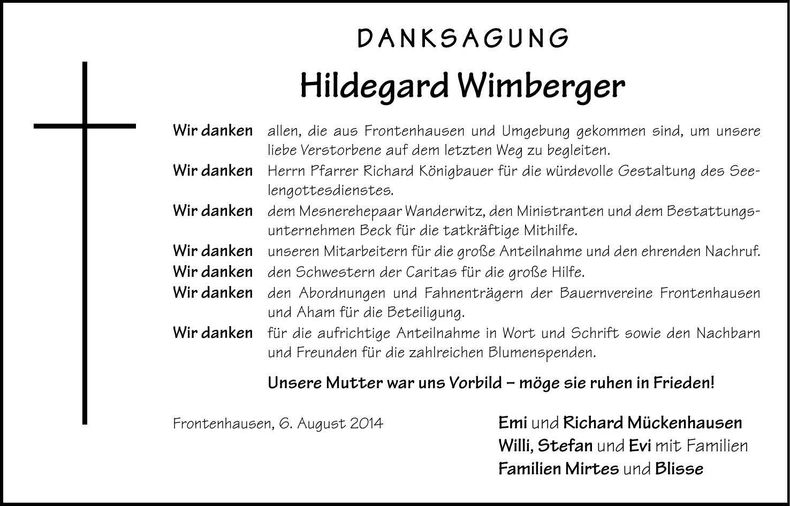 Traueranzeige Hildegard Wimberger