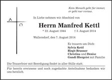 Traueranzeige Manfred Kettl