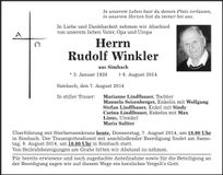 Traueranzeige Rudolf Winkler