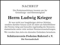 Traueranzeige Ludwig Krieger