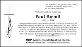 Traueranzeige Paul Biendl