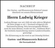 Traueranzeige Ludwig Krieger