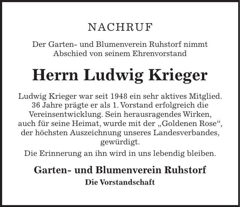 Traueranzeige Ludwig Krieger
