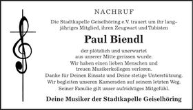 Traueranzeige Paul Biendl