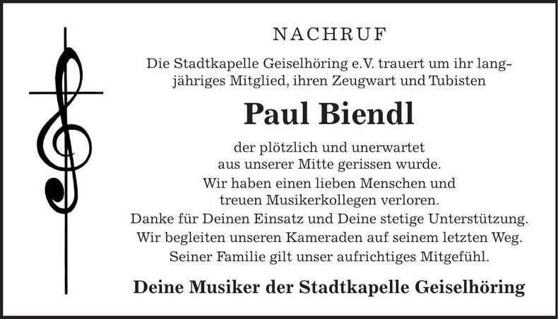Traueranzeige Paul Biendl