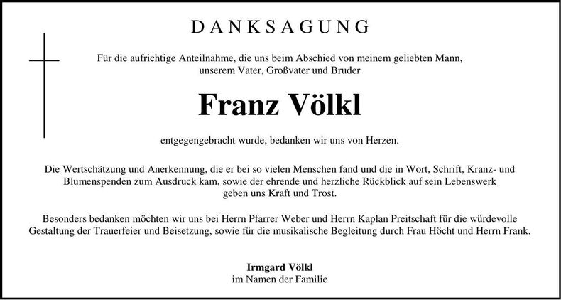Traueranzeige Franz Völkl