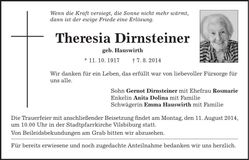 Traueranzeige Theresia Dirnsteiner