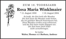Traueranzeige Rosa Maria Winklmaier