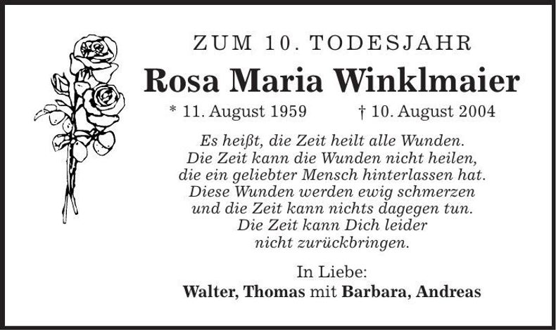 Traueranzeige Rosa Maria Winklmaier