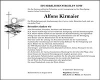 Traueranzeige Alfons Kirmaier