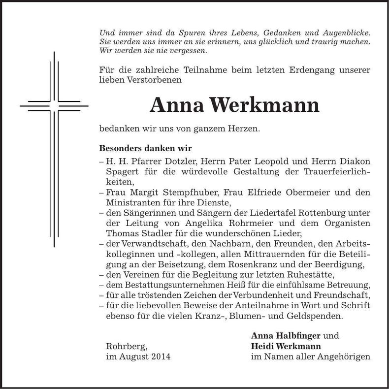 Traueranzeige Anna Werkmann