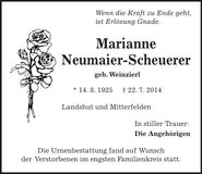 Traueranzeige Marianne Neumaier-Scheuerer