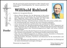 Traueranzeige Willibald Ruhland
