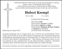 Traueranzeige Hubert Krempl