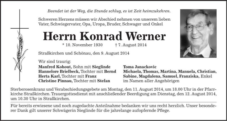 Traueranzeige Konrad Werner