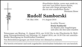 Traueranzeige Rudolf Samborski
