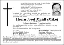 Traueranzeige Josef Maidl
