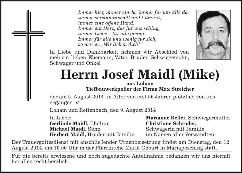 Traueranzeige Josef Maidl