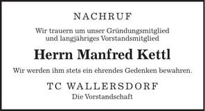 Traueranzeige Manfred Kettl