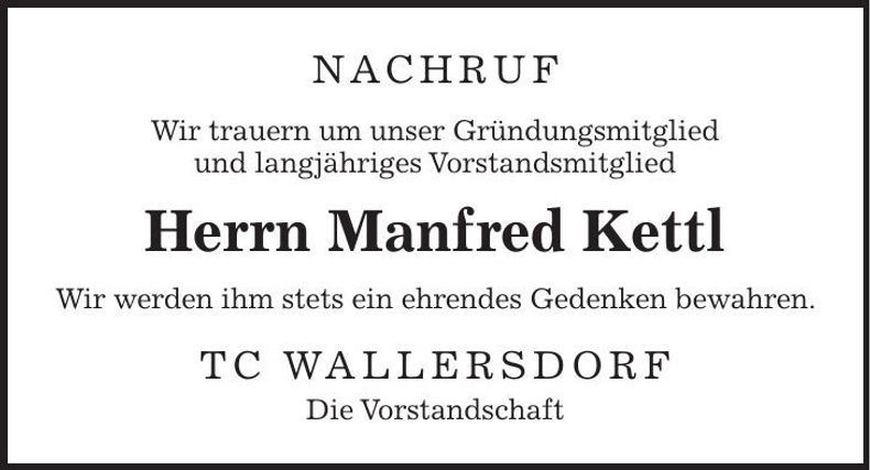 Traueranzeige Manfred Kettl