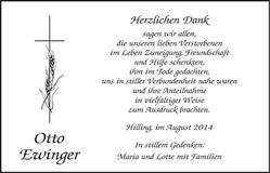 Traueranzeige Otto Ewinger