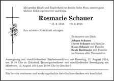 Traueranzeige Rosmarie Schauer