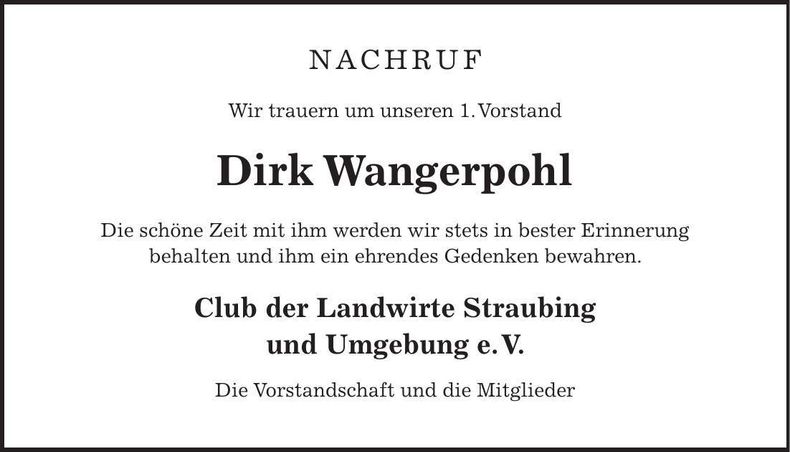 Traueranzeige Dirk Wangerpohl